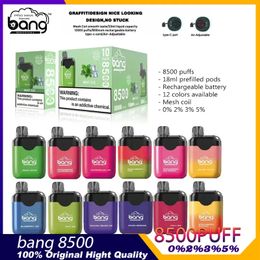 Bang Vape 8500 Kit de cigarette électronique Puff Electronic Box jetable Bobine de maille rechargeable 550mAh Batterie 18ml Pouffle préfilée 8500 Bang