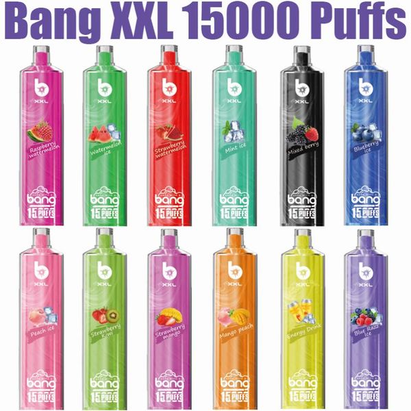 Bang xxl 15000 Puffs Vape E-cigarettes de vape 25ML POD PRÉFULTE PUD15K 600MAH VACTER DE BATTERIE RECHARGABLE 0% 2% 3% 5% AIr