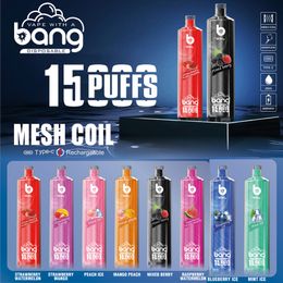 Bang xxl Puff 15k 15000 Puffs Disposable E Cigarettes Vape 0% 2% 3% 5% 25 ml Bobine de maille de gousse préfabillée 600mAH