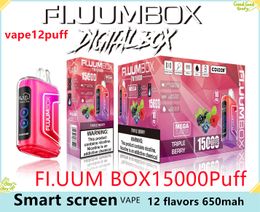 Fluum Box 15000Puff Vape Proponse Vape Puff15000 Bobina de malla Mesh Kit de cigarrillo E recargable con pantalla de pantalla y flujo de aire ajustable de 650mAh, 12 sabores 0% 2% 3% 5%
