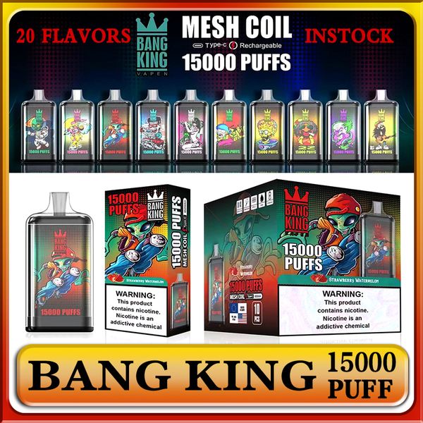 BangKing vape 15K soplo de cigarrillo electrónico desechable 15000 0% 2% 3% 5% 15K soplos 23 ml 650 mah batería recargable bobina de malla 20 sabores cigarrillos electrónicos