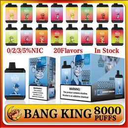 Bangking Vape 8000 Puffs Disposable E Cigarette 0% 2% 3% 5% 8K Puff 16 ml 650mAh Bobine de batterie de batterie rechargeable 20 Flavours Cigarettes électroniques