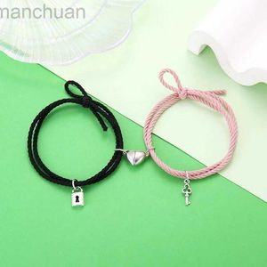 Bangle 1 paar magneet paar armbanden voor liefhebbers Lock hart magnetische armband voor vrouwen mannen verstelbaar gevlochten touw sieraden cadeau ldd240312