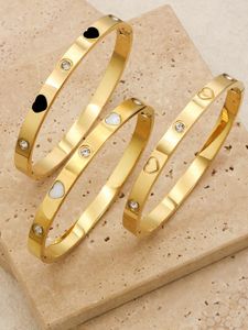 Brazalete 1 pieza de 6 mm de ancho de ancho pulseras de circón en forma de corazón para mujeres joyas de acero inoxidable oro blanco color blanco pareja