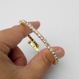 Bangle 1 rij kristal stretch armbanden verzilverde en gouden kleur ronde strass armbanden voor vrouwen