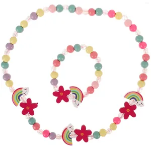 Bracelet 1 ensemble de bijoux pour filles, collier et bracelet en bois, cadeau arc-en-ciel pour enfants
