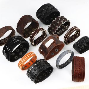 Bangle 10/20/30 stcs/Lot punk lederen vintage armbanden voor mannen dames metaal knop handgemaakte sieraden feestgeschenken groothandel