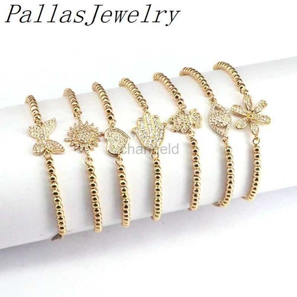 Bracelet 10 pièces nouveau charme couleur or Micro Pave CZ connecteur chaîne perlée Bracelet pour femmes bijoux réglables 240319