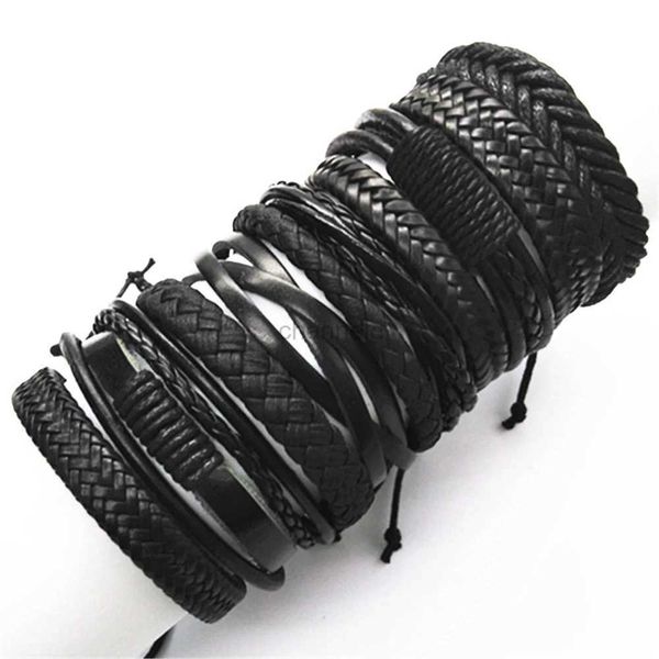 Bracelet 10 pièces/ensemble noir wrap tissé nouvelle mode hommes faits à la main bracelets hommes femmes bracelets en cuir bracelet hommes bijoux en gros cadeau 240319