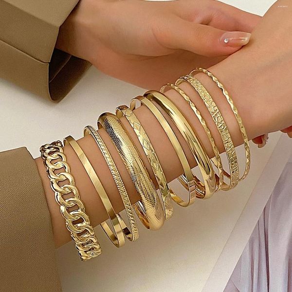 Conjunto de brazalete de 10 piezas, pulsera de Color dorado de estilo étnico, pulseras lisas ancho vintage para mujer, brazaletes, joyería de moda 2023 Z40