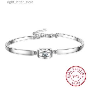Bracelet 100% 925 argent sterling aaa + cristal amour en forme de coeur adapté aux cadeaux de la Saint-Valentin pour femmes bijoux gfit yq240409
