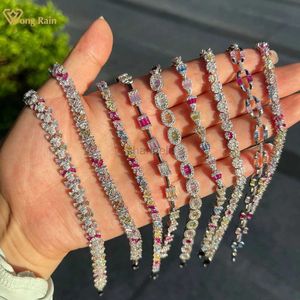Bracelet 100% Wong Rain 925 en argent sterling coloré laboratoire saphir diamant à haute teneur en carbone brillant bracelets pour femme bijoux nobles 240319