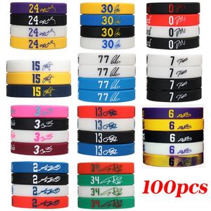 Bangle 100 stks/partij Basketbal Siliconen Armbanden Sport Polsbandjes voor Mannen Basketbal Spelers Bangles 230726