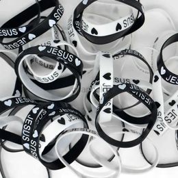 Bracelet 100x noir blanc coeur jésus Silicone Bracelet catholique chrétien orthodoxe bijoux religieux 240319