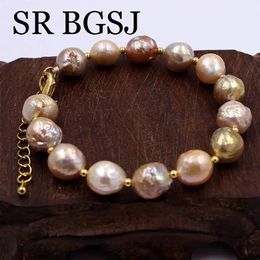 Armreif 1011 mm Hochzeitsschmuck Rosa natürliche Süßwasserketten Damen verstellbares Perlenarmband 7,5 Zoll
