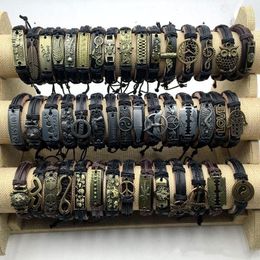 Bangle 10203050pcs Vintage manchetarmbanden voor mannen Vrouwen Leather Bangle Metal Handmade Retro Weave Mixed Charm Sieraden Gift Groothandel 230719