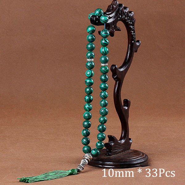 Bracelet 10mm Vert Malachite Pierre Bracelets Pendentif Gland 33 Perles de Prière Islamique Musulman Tasbih Mohammed Rosaire Pour Femmes Hommes 230922