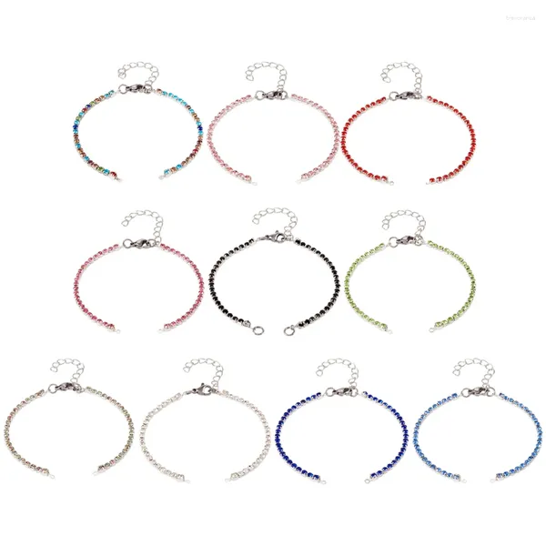 Brazalete 10 Uds pulseras de latón ajustables con diamantes de imitación de cristal para hacer cadenas accesorios de bricolaje para mujeres decoración 17cm