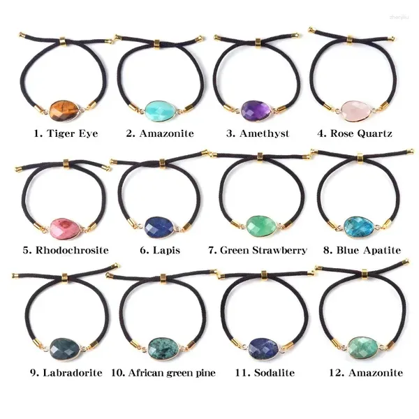 Brazalete 10 unids Dobladillo Seccionado Irregular Oval Piedra Charms Pulsera Amatistas Lapislázuli Cuarzo Azul Cordón Ajustable Pulsera Regalos Joyería