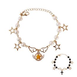 Bracelet 10 pcs/lot mode femmes bijoux carte captor sakura étoile baguette croix imitation perle bracelet