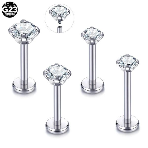 Bracelet 10pcs / lot G23 Titanium Labret Lip Ring Cz Fil interne Zircon Monroe Tragus Helix Oreille Cartilage Piercing Bijoux de corps 16g