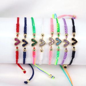 Bangle 10 stuks nieuwe regenboog gevlochten armband hartvorm liefde cz eenvoudige trendy dames draad touw koorden sieraden cadeau bedelarmbanden