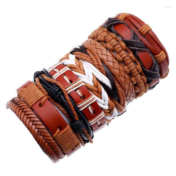 Brazalete 10 unids/set tejido a mano pulsera de cuero genuino envolver hombres pulseras estilo Punk Hip Hop mujeres brazaletes de cuero de vaca joyería masculina