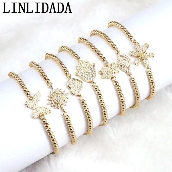 Brazalete 10pcs de oro al por mayor micro pavimento Cz Cz brazalete de cadena de cuentas para mujeres joyas ajustables