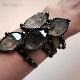 Brazalete 10 unids Brujería Herkimer Cuarzo Tibetano Ajustable Piedra Mínima Mujeres Acero Inoxidable Goth Wicca Joyería