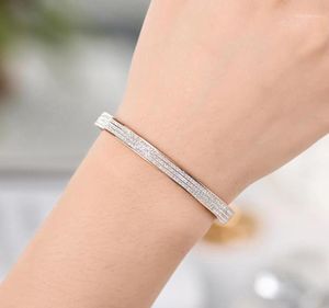 Bracelet 1111 Bracelets en acier inoxydable Bracelet pour femmes fille or Rose argent couleur Autriche cristal trois lignes pavé bijoux 3901971