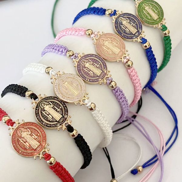 Bracelet 12 pièces taille réglable coloré plaqué or Saint Benoît fait à la main tissage corde bracelet religieux pour la prière ou offert en cadeau 230824