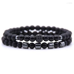 Brazalete 12 estilos 2 unids/set para hombre 6mm cuentas de piedra Natural pulsera conjunto de joyería Charm CZ pulseras de bolas brazaletes para hombre