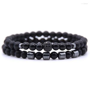 Bangle 12 Stijlen 2 stks/set Heren 6mm Natuursteen Kralen Armband Sieraden Set Charm CZ Bal Armbanden Armbanden voor Mannelijke