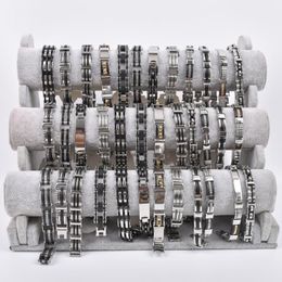 Brazalete 12 unids/lote moda acero inoxidable Color plata pulseras brazaletes para hombres estilo mixto regalos de fiesta joyería al por mayor