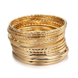 Bangle 12pcs Punk Curb Chaîne Cubaine Bracelets Ensemble pour Femmes Miami Boho Épais Couleur Or Bracelets De Charme Bracelets Bijoux De Mode 231116