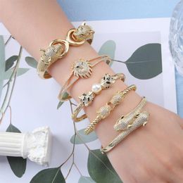 Bracelet 14 modèles de luxe Zircon guépard bracelets pour femmes hommes géométrique tête de léopard concepteur cuivre Bracelet bijoux de fête