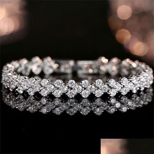 Brazalete 14k Gold White Lab Roman Pulsera Diamante Conocimiento de brazaletes de boda Braceletas para mujeres Joyas nupciales 220831 Drop entrega Dhetw