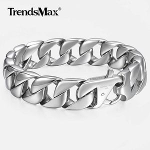 Brazalete de 14 mm para hombre, pulsera de color plateado de acero inoxidable 316L, pulseras de cadena de eslabones cubanos con acera redonda, joyería masculina, regalo para hombres 8,62 