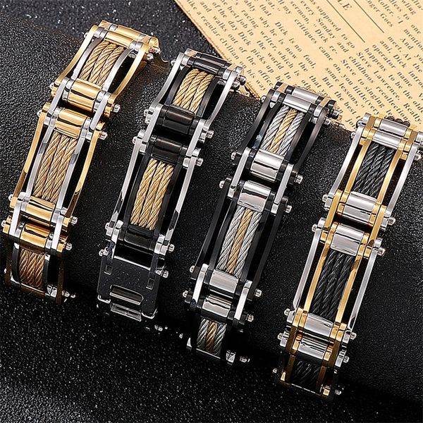 Bracelet 15MM Twist Chain Bracelet Homme Plaqué Or 18K Hommes Bracelets À Main En Acier Inoxydable Lourd Mannen Brassard Bijoux Accessoires 220831