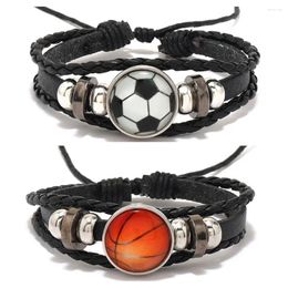 Bracelet 15 pièces basket-ball Football bouton pression Bracelet Punk cuir synthétique polyuréthane noir hommes garçons Bracelet balle sport passe-temps accessoires