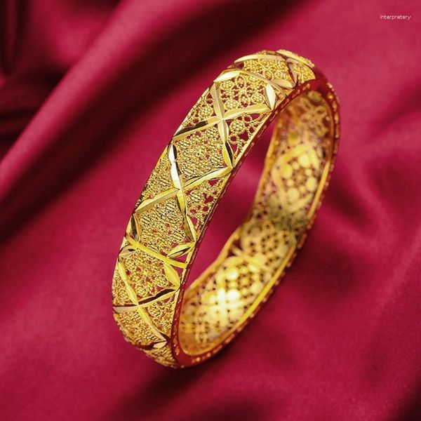 Bracelet 16mm de large femmes boucle creuse Bracelet solide 18k or jaune rempli Vintage bijoux de mariage pour femmes cadeau Dia 60mmBangle