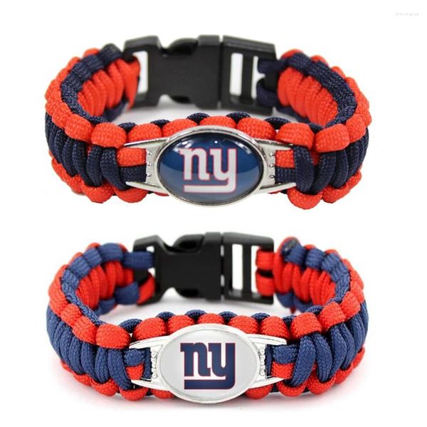 Brangle 18 mm en verre de football Charmes lettre ny bracelet Paracord Survival corde tressée sportive