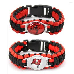 Brazalete 18 25 mm Glass Football Charms Pirate Pirate Paracord Supervivencia trenzada Ropio Sports Bangles Joyería de bricolaje