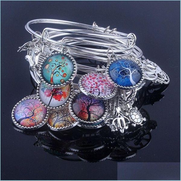 Brazalete 18 estilos Cabochon Dome Árbol de la vida Charms Pulsera Brazaletes de alambre expandibles ajustables para mujeres Joyería fina B013 Dr Dholv