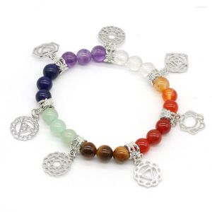 Bangle 18cm Natuursteen Zeven ChakraS Bracelet Charms Amethists Rose Quartzs kralen voor vrouwen Joodse cadeau -maat 8 mm