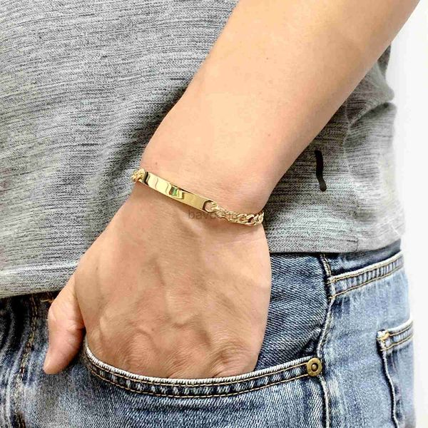 Brazalete de 18 km, pulsera chapada en oro de acero inoxidable de 6 mm de identificación de ID de 6 mm 8 bordillo, enlace cubano 20 cm para hombres joyas impermeables a impermeables 240411