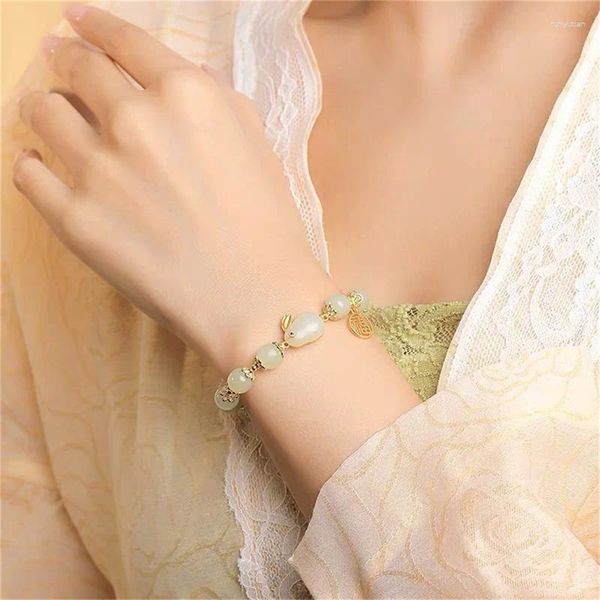 Brazalete 1pc bendición afortunado pareja de vidrio frases de amistad moda cuentas de piedra natural para mujeres regalos de joyería