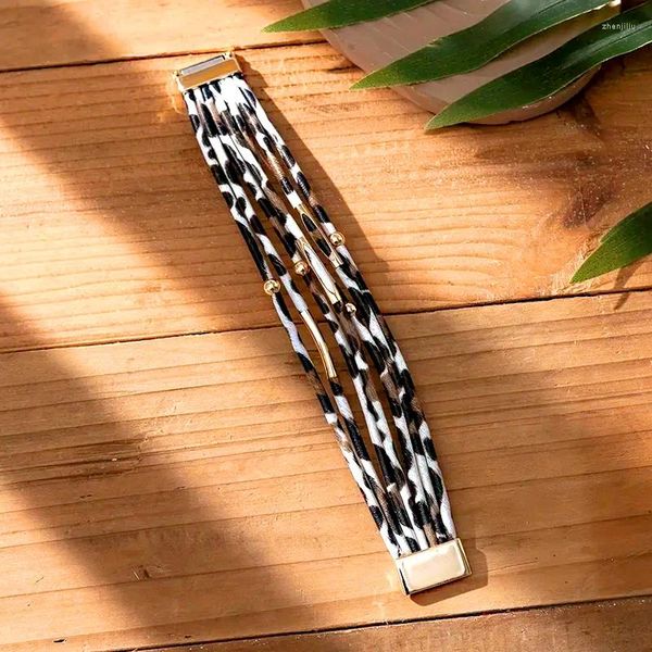 Brazalete 1pc pulsera de estampado de leopardo casual PU cuero apilable envoltura pulsera de pulsera magnética regalo joyería decoración de vacaciones