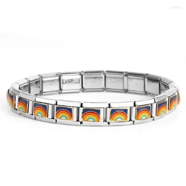 Bracelet 1pc bricolage créatif arc-en-ciel module en acier inoxydable bracelet à breloques pour femmes hommes coloré coeur énergie bijoux italiens