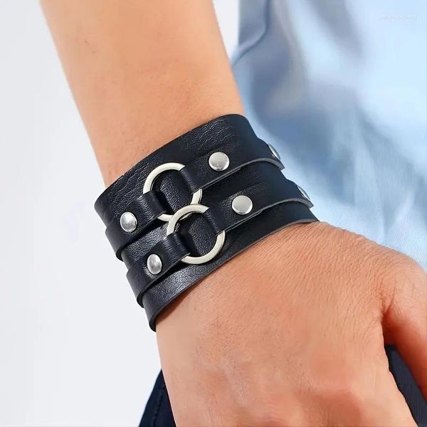 Bracelet de vache à double carres de vache en cuir en cuir authentique en cuir en cuir pour hommes cadeaux d'anniversaire de fête de Noël